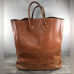 Vintage LL Bean Boat Tote Brown All Leather Shopper Yoga Beach Bag Green Label